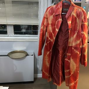 Tie die red leather jacket woman